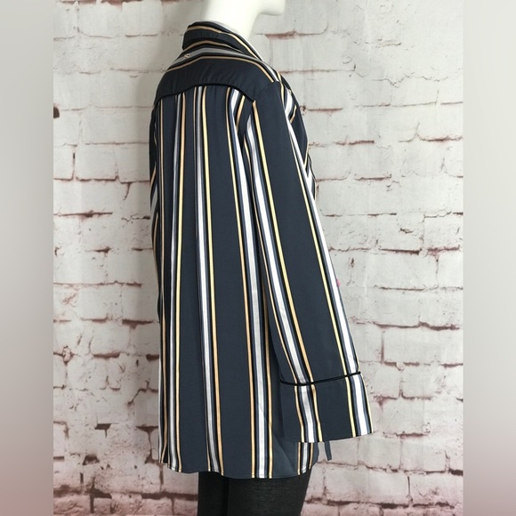 Vintage ESCADA SPORT 16 Oversized silky grey & gold striped  blouse Size EU 46 - Picture 7 of 16